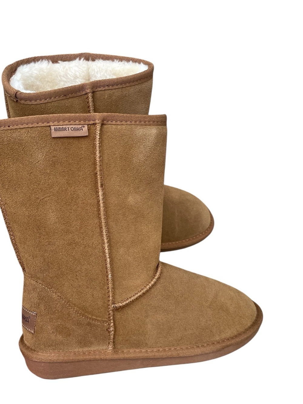 Minnetonka Callahan Short Boot, Chestnut, Size 7, Faux Fur, NIB